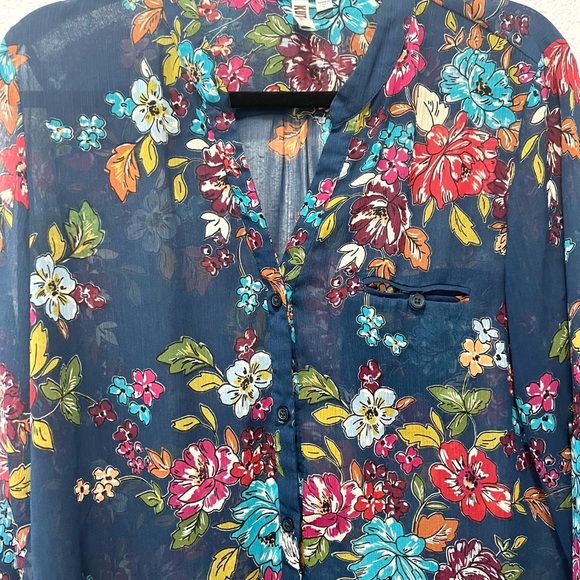 Kut from the Kloth Pink and Green Relaxed Blouse with Mandarin Collar L - Picture 9 of 9
